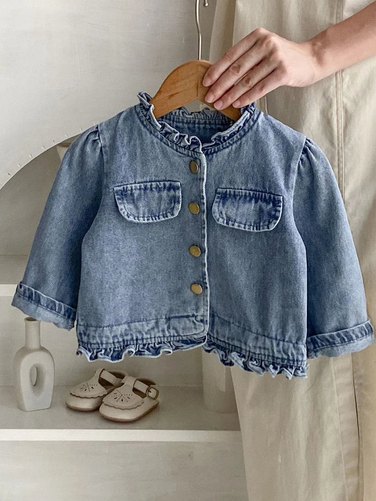 -ベビーキッズアウター フリルデニムジャケットコート【mh0007036】 - mamahalo shop - ショートコート・ジャケット・ジャンパー -  べビー服 - 子供服 - 男の子 - 女の子