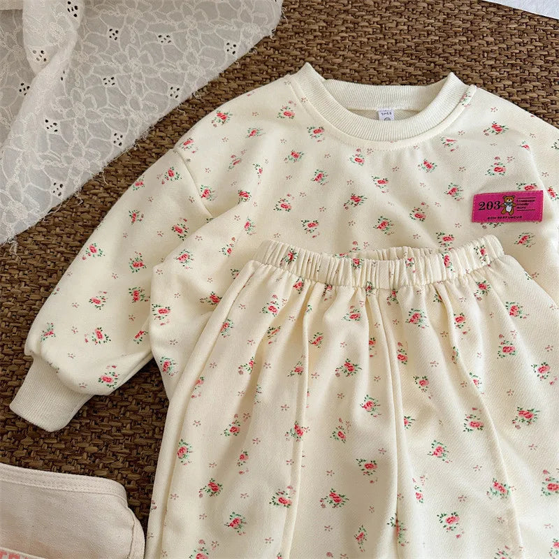 -キッズセットアップ 2点セット スウェットトレーナー スウェットパンツ フラワー小花柄プリント【mh0004276】 - mamahalo shop - 長袖セットアップ -  べビー服 - 子供服 - 男の子 - 女の子