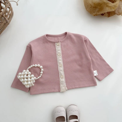 -ベビーカーディガン ニットジャケット フロントレース ピンク【mh0006351】 - mamahalo shop - カーディガン・パーカー -  べビー服 - 子供服 - 男の子 - 女の子