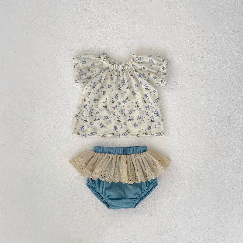 -ベビーセットアップ 2点セット 半袖ブラウス+レースフリルブルマパンツ【mh0006522】 - mamahalo shop - 半袖セットアップ -  べビー服 - 子供服 - 男の子 - 女の子