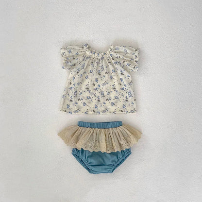 -ベビーセットアップ 2点セット 半袖ブラウス+レースフリルブルマパンツ【mh0006522】 - mamahalo shop - 半袖セットアップ -  べビー服 - 子供服 - 男の子 - 女の子