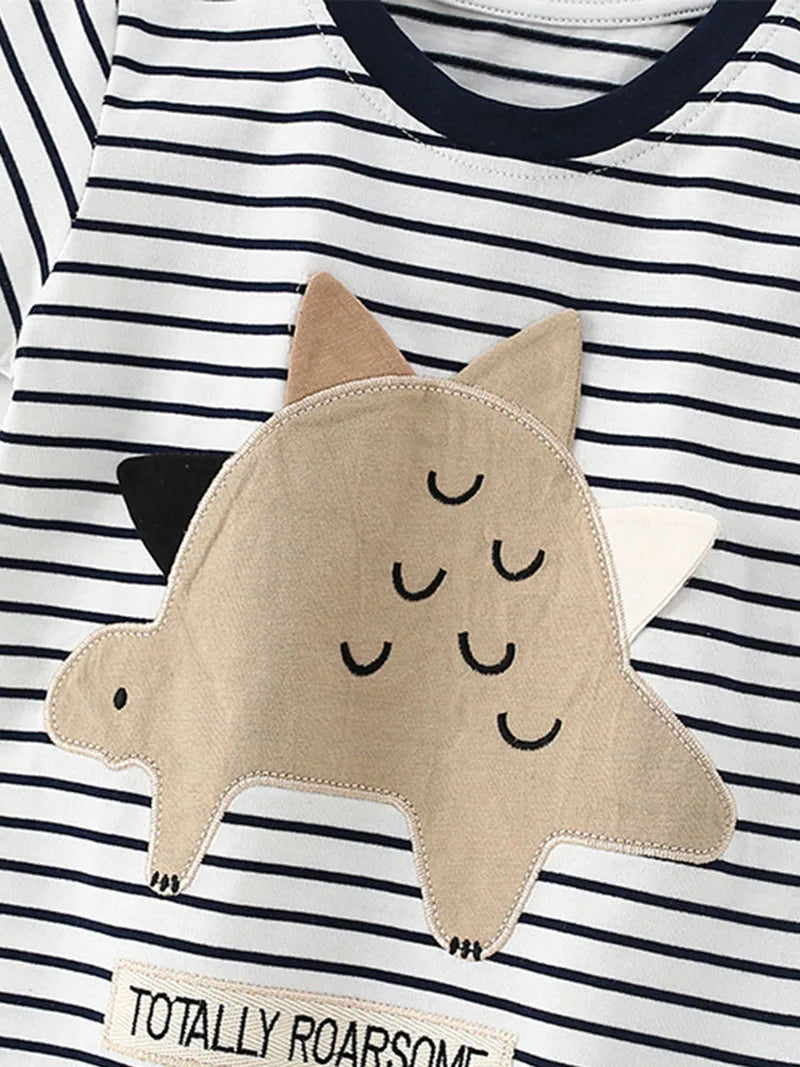 -キッズセットアップ 2点セット 半袖Tシャツ+ショートパンツ ボーダー 恐竜ダイナソー【mh0005494】 - mamahalo shop - 半袖セットアップ -  べビー服 - 子供服 - 男の子 - 女の子