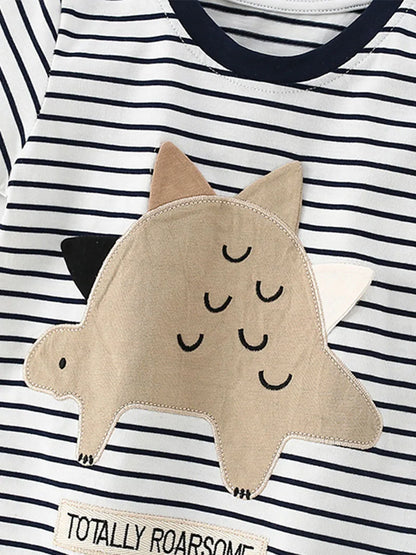 -キッズセットアップ 2点セット 半袖Tシャツ+ショートパンツ ボーダー 恐竜ダイナソー【mh0005494】 - mamahalo shop - 半袖セットアップ -  べビー服 - 子供服 - 男の子 - 女の子