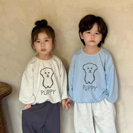 キッズトップス 長袖PUPPY犬プリントスウェットTシャツ 2カラー - mamahalo shop - 長袖Tシャツ -  べビー服 - 子供服 - 男の子 - 女の子