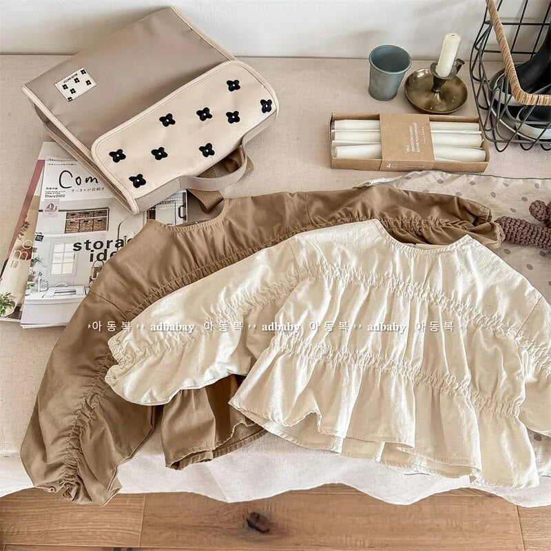 -キッズ長袖ブラウス チュニック トップス ベージュ コーヒー 2カラー ガールズ 女の子 子供服 7031 - mamahalo shop - 長袖シャツ・ブラウス -  べビー服 - 子供服 - 男の子 - 女の子