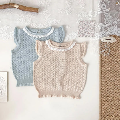 -ベビーキッズトップス サマーニット レースニット ノースリーブカットソー 2カラー - mamahalo shop - タンクトップ・キャミソール・ノースリーブトップス -  べビー服 - 子供服 - 男の子 - 女の子