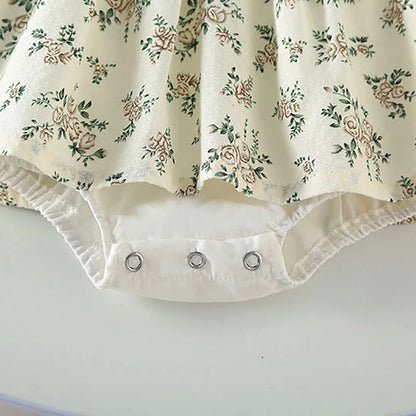 -☺︎ ベビーロンパース 帽子セット 半袖ドッキングスカートボディスーツ フラワー花柄プリント レースフリルボンネットセット - mamahalo shop - 半袖ロンパース -  べビー服 - 子供服 - 男の子 - 女の子