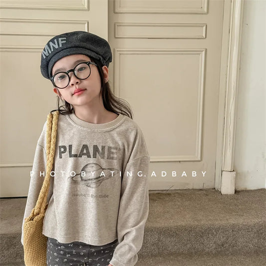 -キッズトップス 長袖プリントTシャツ PLANET ロゴプリント 2カラー - mamahalo shop - 長袖Tシャツ -  べビー服 - 子供服 - 男の子 - 女の子