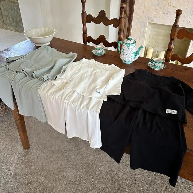 -キッズセットアップ 2点セット 長袖ルーズシャツ+ワイドルーズパンツ シンプルベーシック 3カラー - mamahalo shop - 長袖セットアップ -  べビー服 - 子供服 - 男の子 - 女の子