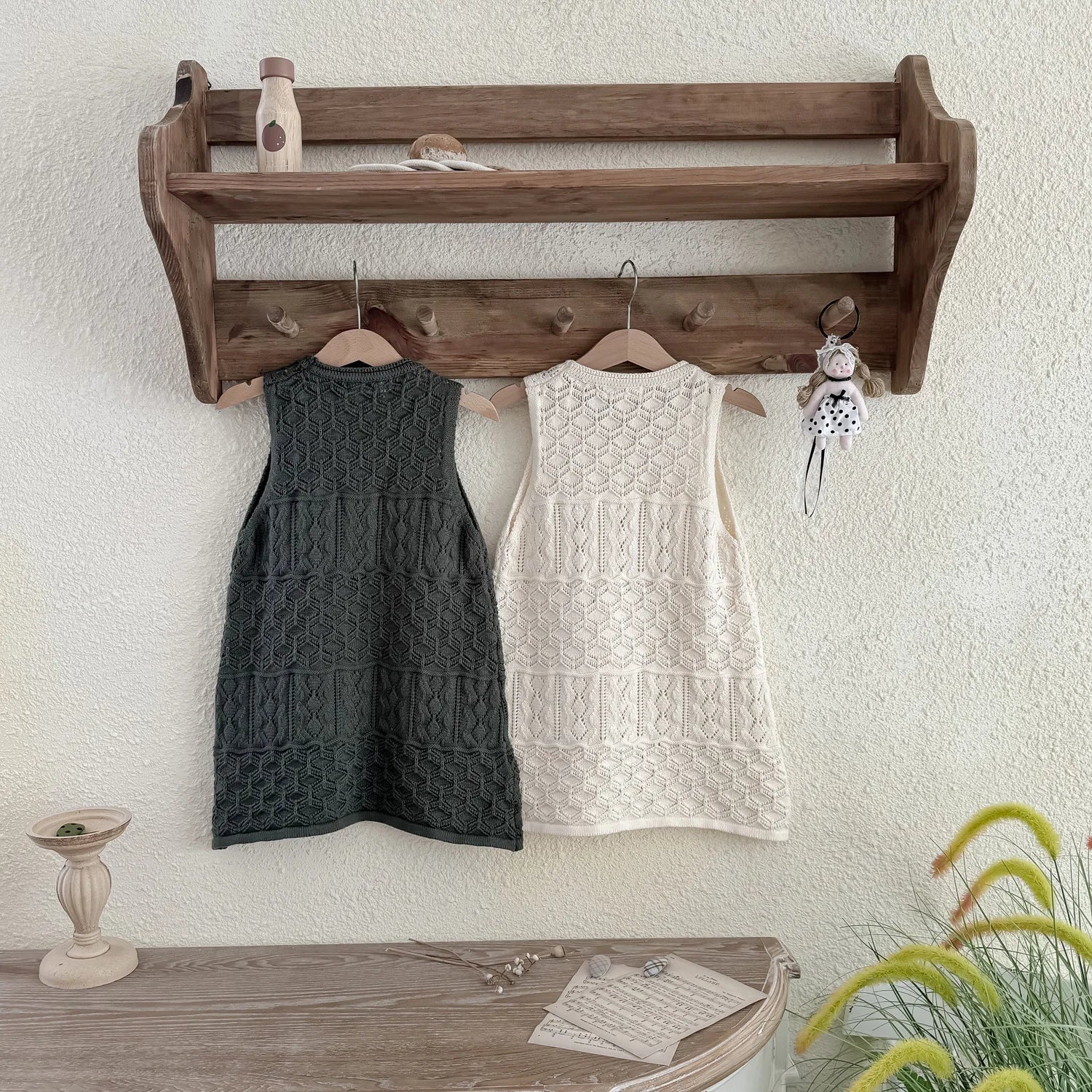 -キッズワンピース レースニット透け感重ね着ノースリーブオーバーワンピース 2カラー - mamahalo shop - ノースリーブワンピース -  べビー服 - 子供服 - 男の子 - 女の子