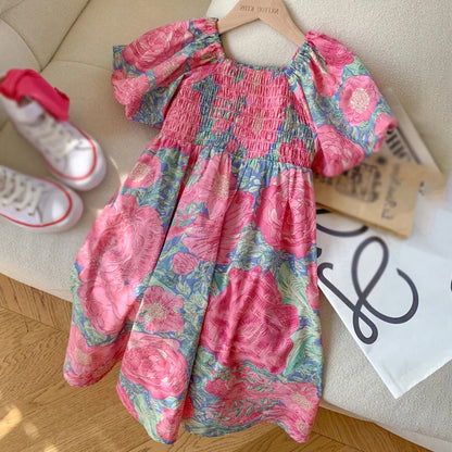-☺︎ キッズワンピース 半袖リゾートサマードレス フラワー花柄プリント - mamahalo shop - 半袖ワンピース -  べビー服 - 子供服 - 男の子 - 女の子