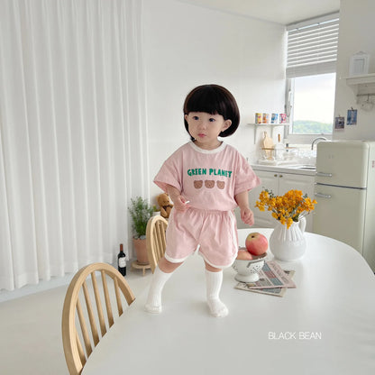-ベビーセットアップ 2点セット 半袖Tシャツ+ショートパンツ ベアくまプリント 3カラー【mh0005602】 - mamahalo shop - 半袖セットアップ -  べビー服 - 子供服 - 男の子 - 女の子
