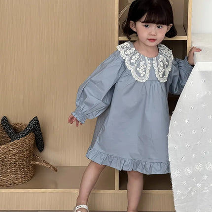 キッズワンピース レースビッグ襟長袖パフスリーブワンピース - mamahalo shop - 長袖ワンピース -  べビー服 - 子供服 - 男の子 - 女の子