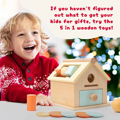 -モンテッソーリ ウッドトイ 木製おもちゃ コインボール ビジーボックス ドラム カラーシェイプ認識 教育用センサリートイ 知育玩具【mh0005821】 - mamahalo shop - Toy (おもちゃ・木製玩具）etc. -  べビー服 - 子供服 - 男の子 - 女の子