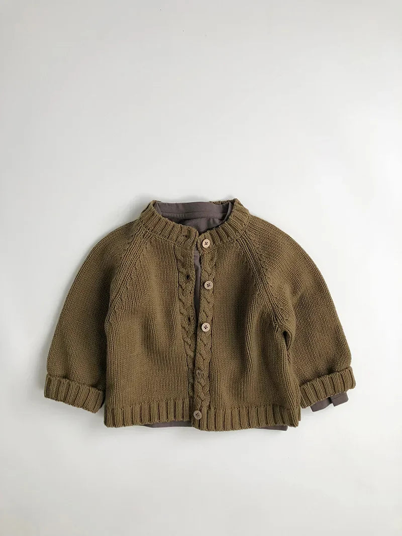 -キッズカーディガン ツイストデザインシンプルベーシックニットジャケット 2カラー - mamahalo shop - カーディガン・パーカー -  べビー服 - 子供服 - 男の子 - 女の子
