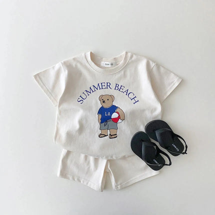 ☺︎ ベビーキッズセットアップ 2点セット 半袖Tシャツ+ショートパンツ ベアくまプリント - mamahalo shop - 半袖セットアップ -  べビー服 - 子供服 - 男の子 - 女の子