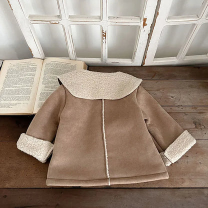 -キッズ コート 裏ボアフリース 刺繍 ショートジャケット アウター コーヒー ガールズ 女の子 子供服【mh0003032】 - mamahalo shop - ショートコート・ジャケット・ジャンパー -  べビー服 - 子供服 - 男の子 - 女の子