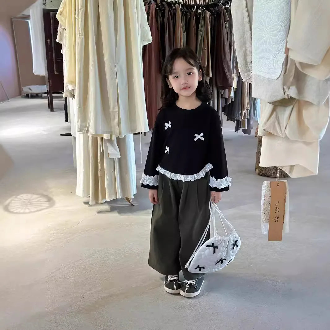 -キッズトップス リボン裾袖フリル長袖Tシャツ 2カラー【mh0007320】 - mamahalo shop - 長袖Tシャツ -  べビー服 - 子供服 - 男の子 - 女の子