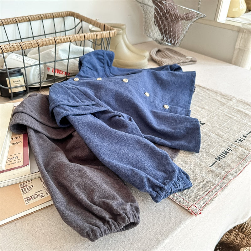 -キッズ ラッフルフリル ビッグカラー 長袖 スモック チュニック ブラウス トップス ガールズ - mamahalo shop - 長袖シャツ・ブラウス -  べビー服 - 子供服 - 男の子 - 女の子