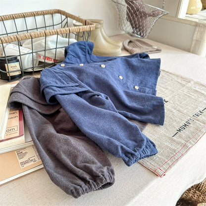 -キッズ ラッフルフリル ビッグカラー 長袖 スモック チュニック ブラウス トップス ガールズ - mamahalo shop - 長袖シャツ・ブラウス -  べビー服 - 子供服 - 男の子 - 女の子