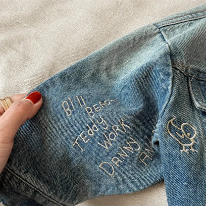 -キッズアウター デニムジャケット Gジャン ワッペン刺繍プリント【mh0006617】 - mamahalo shop - ショートコート・ジャケット・ジャンパー -  べビー服 - 子供服 - 男の子 - 女の子