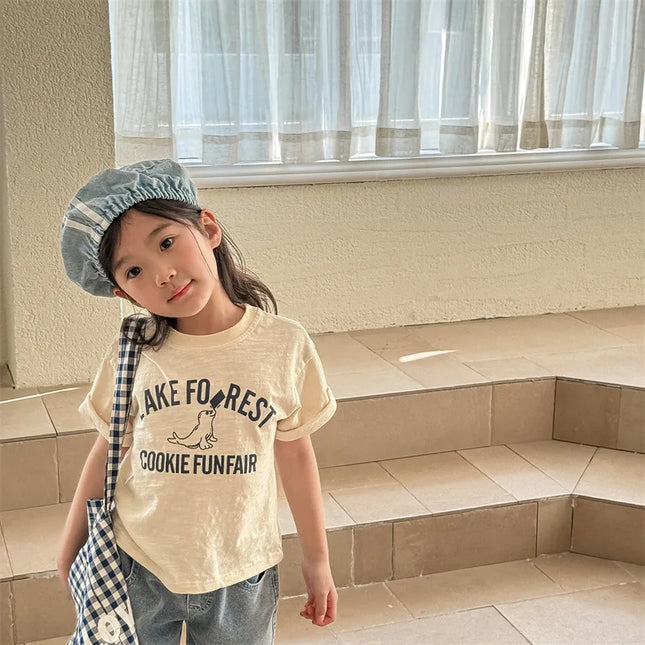 キッズトップス 半袖Tシャツ アシカプリントロゴ 杢4カラー - mamahalo shop - 半袖Tシャツ - ベビー服 - 子供服 - 男の子 - 女の子