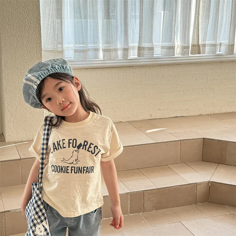 -キッズトップス 半袖Tシャツ アシカプリントロゴ 杢4カラー - mamahalo shop - 半袖Tシャツ -  べビー服 - 子供服 - 男の子 - 女の子
