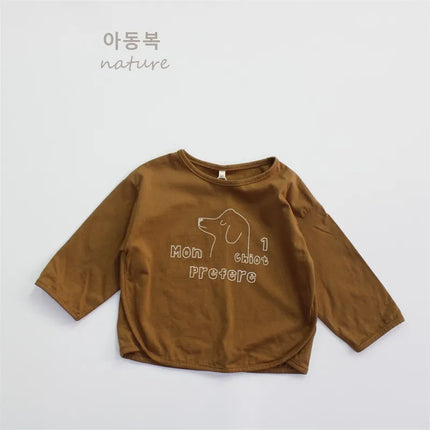 キッズトップス 犬ドッグロゴプリント長袖Tシャツ - mamahalo shop - 長袖Tシャツ -  べビー服 - 子供服 - 男の子 - 女の子