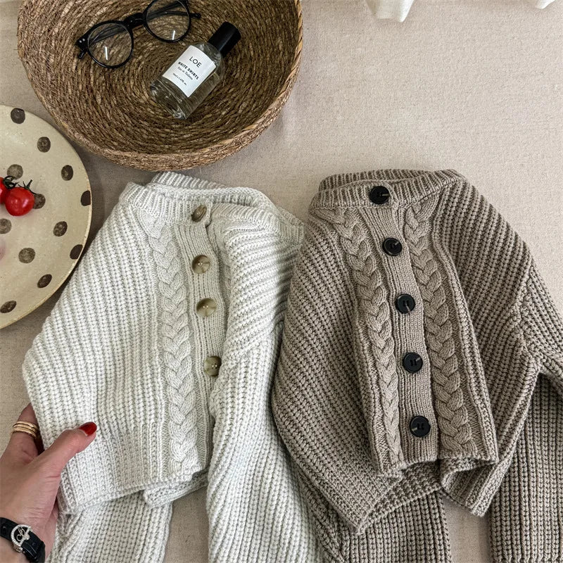 -キッズカーディガン ニット ルーズジャケット 2カラー - mamahalo shop - カーディガン・パーカー -  べビー服 - 子供服 - 男の子 - 女の子