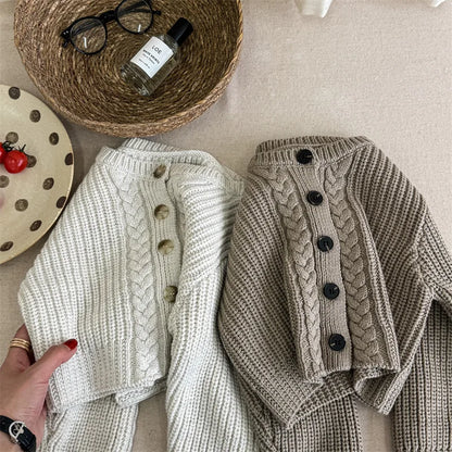 -キッズカーディガン ニット ルーズジャケット 2カラー - mamahalo shop - カーディガン・パーカー -  べビー服 - 子供服 - 男の子 - 女の子