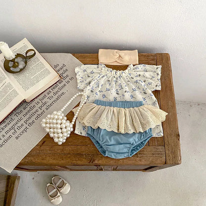 -ベビーセットアップ 2点セット 半袖ブラウス+レースフリルブルマパンツ【mh0006522】 - mamahalo shop - 半袖セットアップ -  べビー服 - 子供服 - 男の子 - 女の子