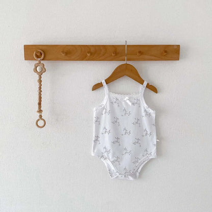 -☺︎ ベビーロンパース キャミソールボディスーツ リボン ボタニカルプリント柄 肌着 - mamahalo shop - ノースリーブロンパース -  べビー服 - 子供服 - 男の子 - 女の子
