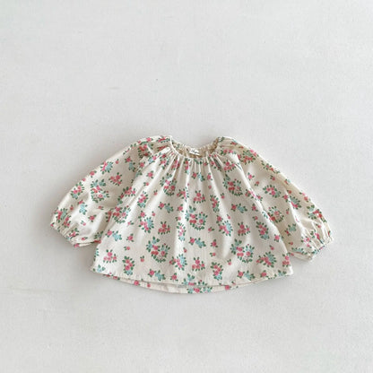 -キッズトップス 長袖チュニックブラウス スモック フラワー花柄プリント【mh0006363】 - mamahalo shop - 長袖シャツ・ブラウス -  べビー服 - 子供服 - 男の子 - 女の子