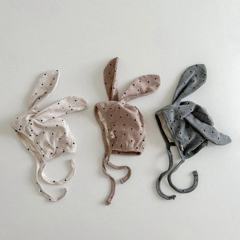 -ベビー帽子 水玉ドットうさ耳ボンネット帽子 3カラー【mh0006959】 - mamahalo shop - ベビー用帽子 -  べビー服 - 子供服 - 男の子 - 女の子