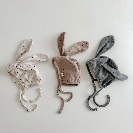 -ベビー帽子 水玉ドットうさ耳ボンネット帽子 3カラー【mh0006959】 - mamahalo shop - ベビー用帽子 -  べビー服 - 子供服 - 男の子 - 女の子