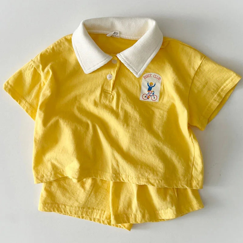 -ベビーキッズセットアップ 2点セット 半袖ポロシャツ+ショートパンツ 2カラー【mh0006126】 - mamahalo shop - 半袖セットアップ -  べビー服 - 子供服 - 男の子 - 女の子