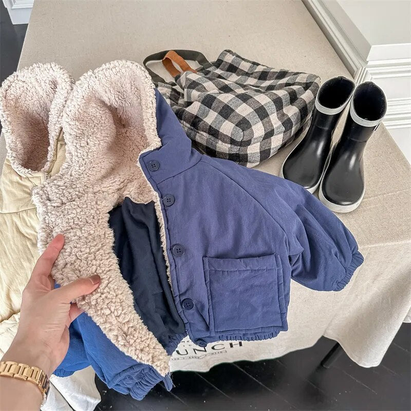 -キッズ レターロゴ 裏ボアフリース ジャンパー ジャケット コート アウター - mamahalo shop - ショートコート・ジャケット・ジャンパー -  べビー服 - 子供服 - 男の子 - 女の子