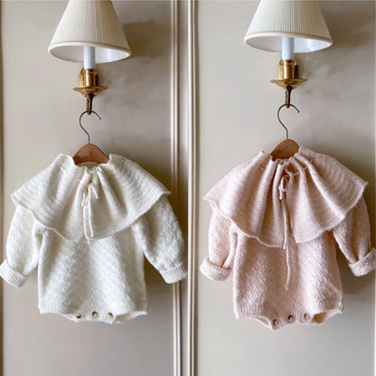 -ベビーロンパースセット 長袖ニットボディスーツ+フリルショールケープ 2カラー - mamahalo shop - 長袖ロンパース -  べビー服 - 子供服 - 男の子 - 女の子