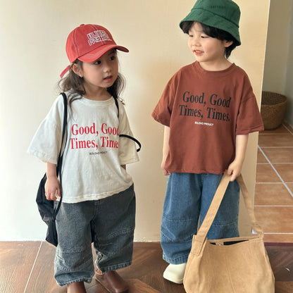 -キッズトップス 半袖Tシャツ レターロゴプリント 2カラー - mamahalo shop - 半袖Tシャツ -  べビー服 - 子供服 - 男の子 - 女の子