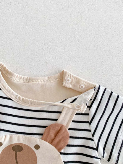 -ベビーロンパース 半袖ドッキングジャンプスーツ くまベア ボーダー【mh0006194】 - mamahalo shop - 半袖ロンパース -  べビー服 - 子供服 - 男の子 - 女の子