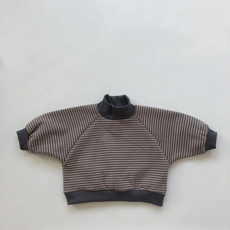 -キッズスウェットシャツ ボーダープリント 裏フリース ハイネック スタンドカラートレーナー プルオーバー 2カラー ユニセックス 男の子 女の子 子供服 - mamahalo shop - トレーナー・フーディ -  べビー服 - 子供服 - 男の子 - 女の子