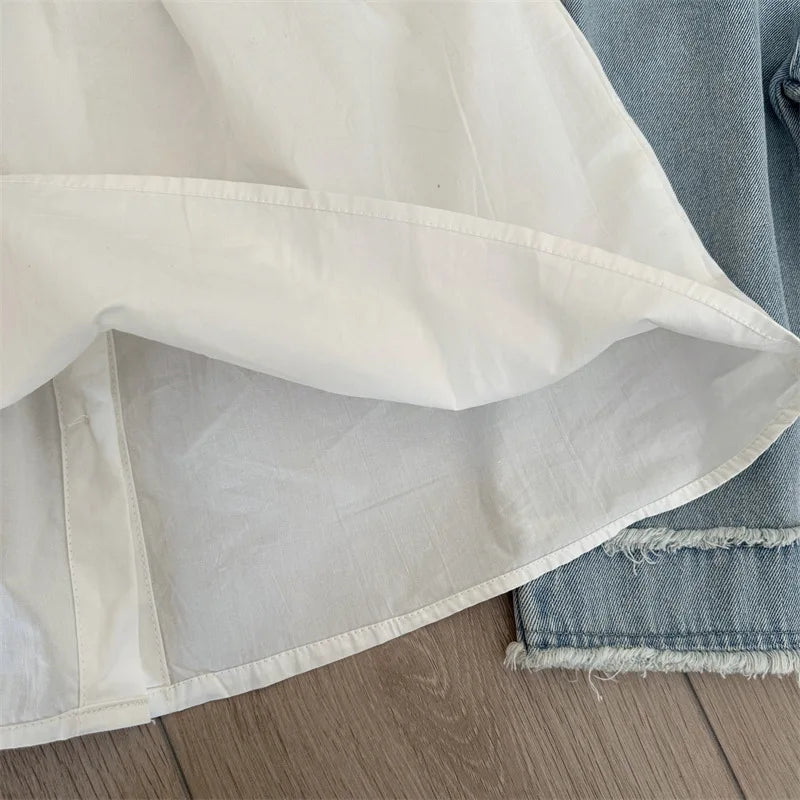 -キッズワンピース ノースリーブ レース縁取り シンプルワンピ ホワイト - mamahalo shop - ノースリーブワンピース -  べビー服 - 子供服 - 男の子 - 女の子