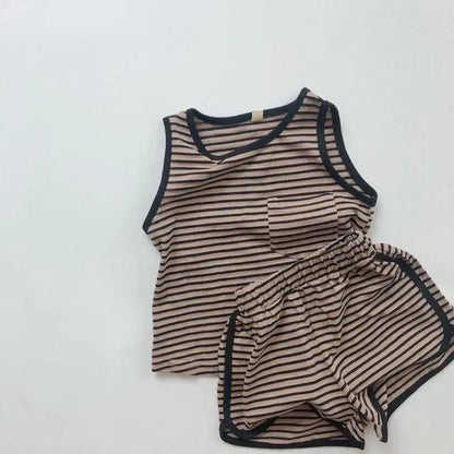 -キッズセットアップ 2点セット タンクトップ+ショートパンツ シンプルベーシック 4カラー【mh0004518】 - mamahalo shop - ノースリーブセットアップ -  べビー服 - 子供服 - 男の子 - 女の子