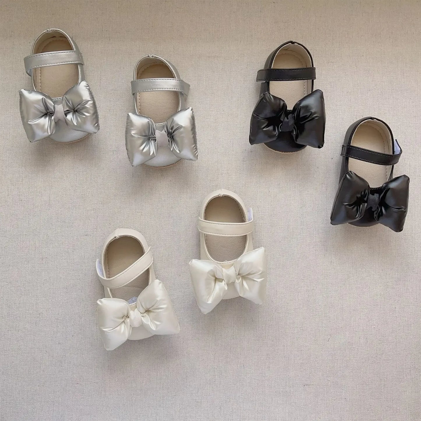 -ベビーシューズ パフリボンストラップフラットバレエシューズ ファーストシューズ 靴 - mamahalo shop - ベビー用靴 -  べビー服 - 子供服 - 男の子 - 女の子