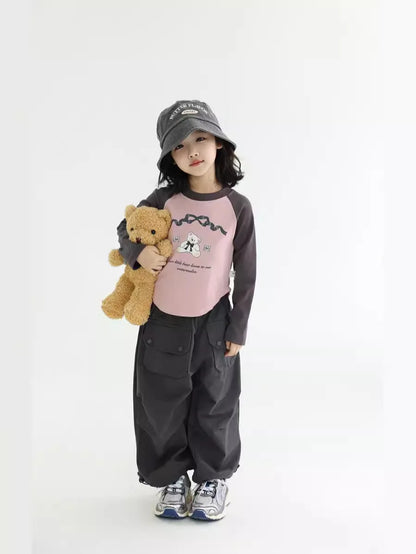 -キッズパンツ ビッグポケットワイドルーズ裾絞りカーゴパンツ 2カラー【mh0006780】 - mamahalo shop - ロングパンツ・スウェットパンツ -  べビー服 - 子供服 - 男の子 - 女の子