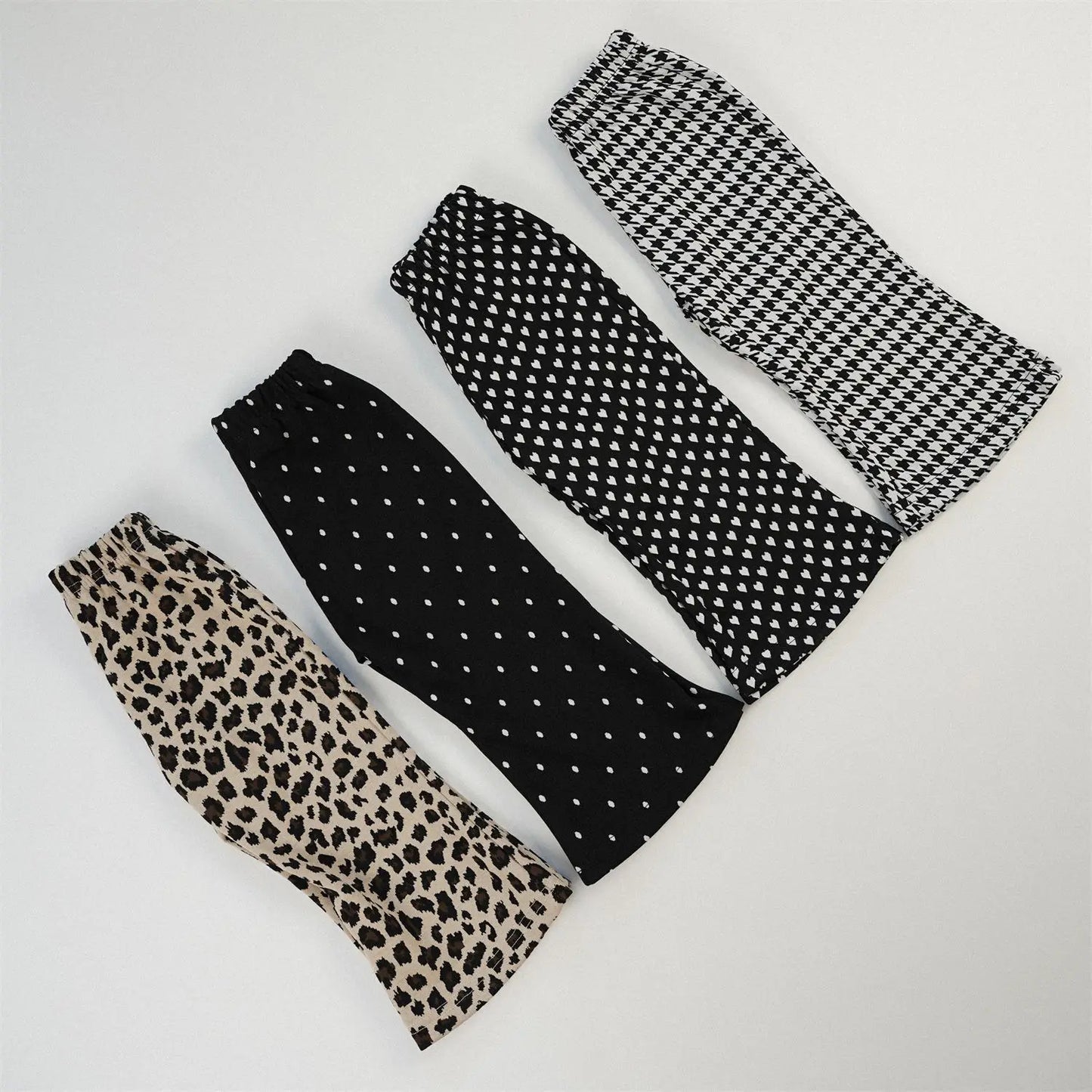 -キッズパンツ プリント柄ワイドフレアパンツ 千鳥格子/レオパード/ハート/水玉ドット - mamahalo shop - ロングパンツ・スウェットパンツ -  べビー服 - 子供服 - 男の子 - 女の子