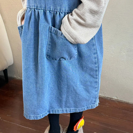 キッズワンピース デニムシンプルノースリーブワンピースジャンパースカート - mamahalo shop - ノースリーブワンピース -  べビー服 - 子供服 - 男の子 - 女の子