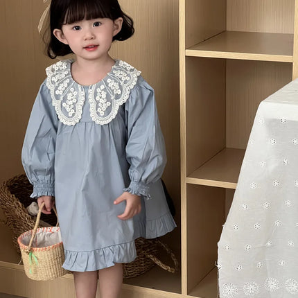 キッズワンピース レースビッグ襟長袖パフスリーブワンピース - mamahalo shop - 長袖ワンピース -  べビー服 - 子供服 - 男の子 - 女の子