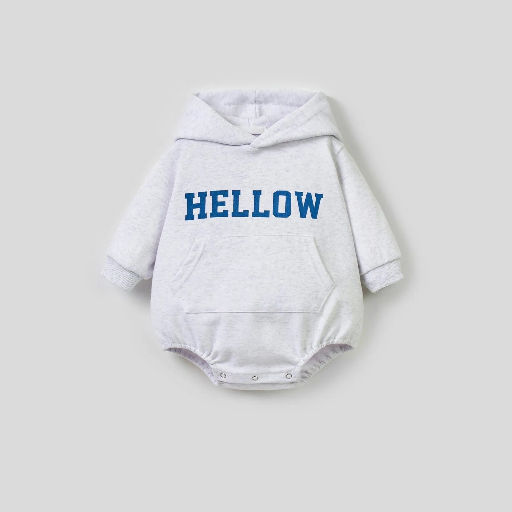 -ベビーロンパース HELLOWレターロゴプリントフーディ長袖ボディスーツ 2カラー - mamahalo shop - 長袖ロンパース -  べビー服 - 子供服 - 男の子 - 女の子