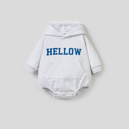 -ベビーロンパース HELLOWレターロゴプリントフーディ長袖ボディスーツ 2カラー - mamahalo shop - 長袖ロンパース -  べビー服 - 子供服 - 男の子 - 女の子